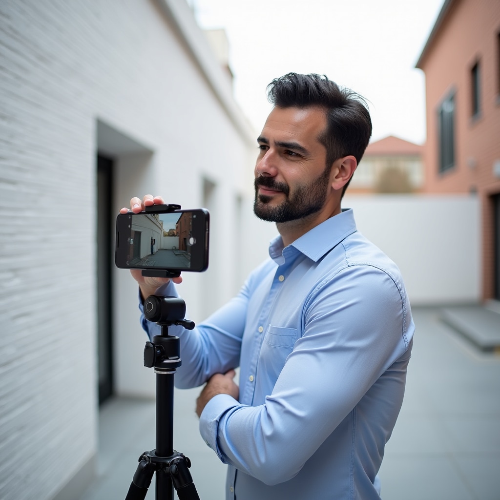 Persona tomando fotografías para su marca personal con smartphone en entorno urbano